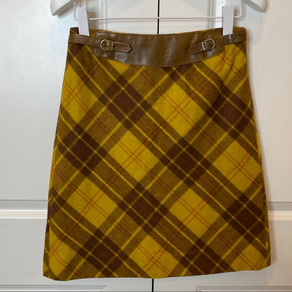 Cynthia Steffe Yellow Tartan Plaid Wool Skirt Sz 6 - Picture 9 of 10